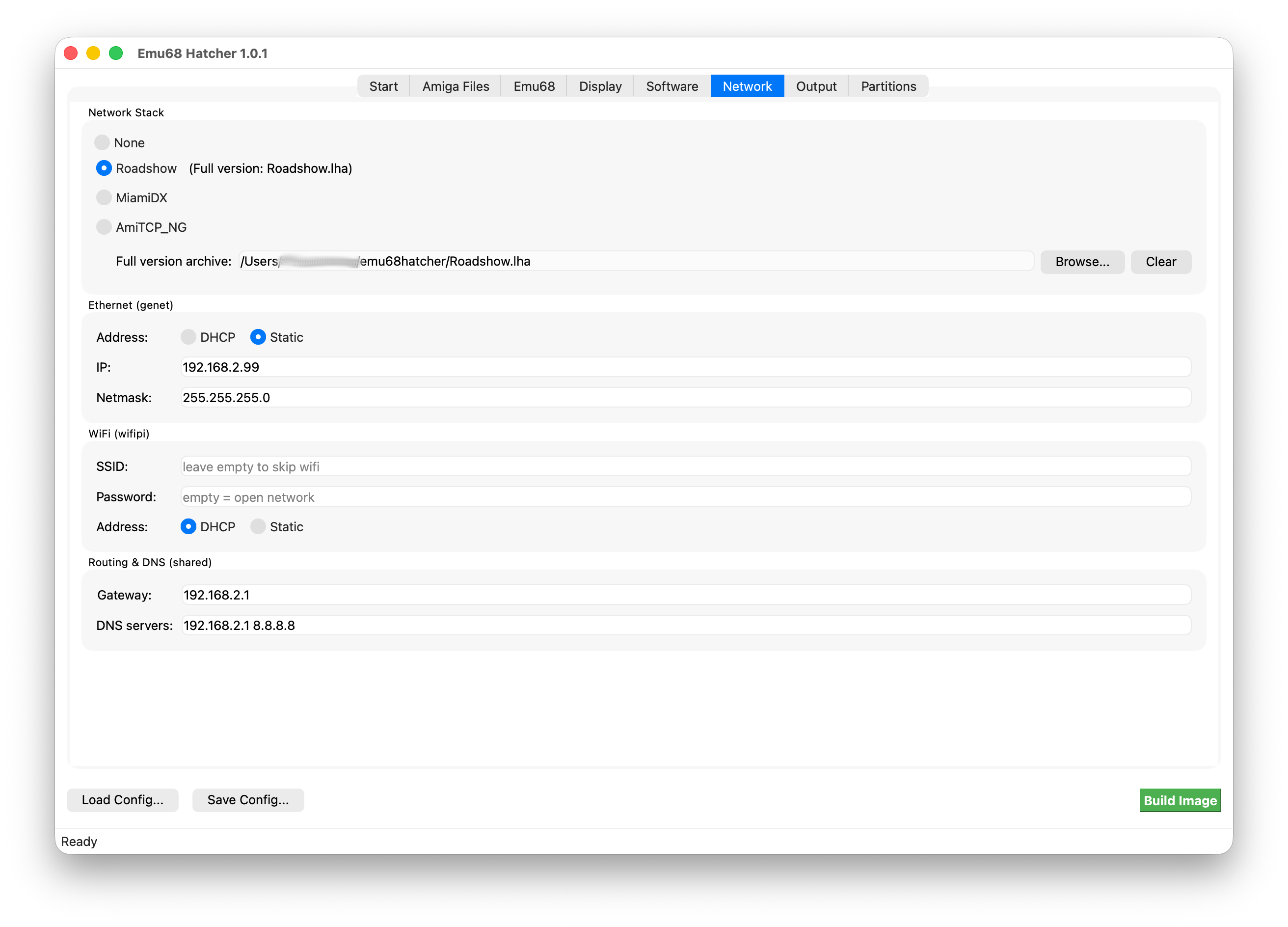 Network tab with Roadshow and static ethernet