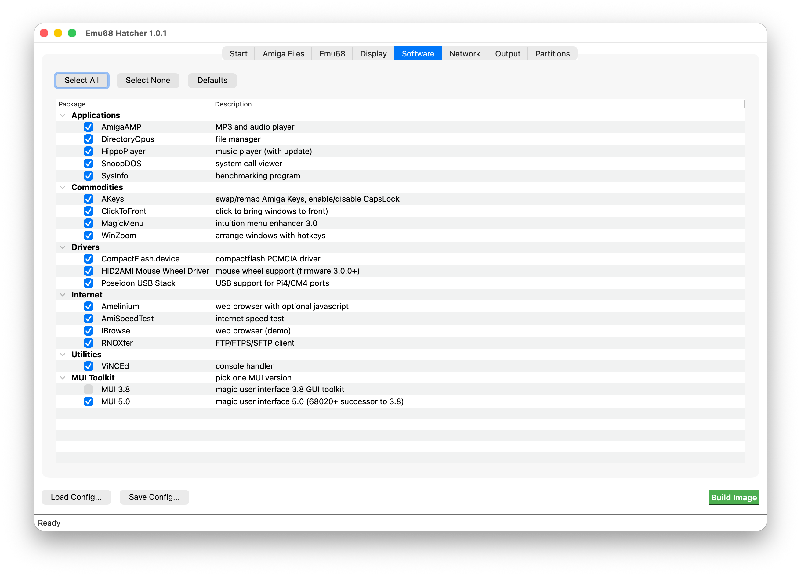 Software tab with package groups